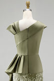 Dusty Sage Mermaid Asymmetrical Floral Midi Mother Of the Bride Dress with 3D Flowers