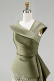 Dusty Sage Mermaid Asymmetrical Floral Midi Mother Of the Bride Dress with 3D Flowers
