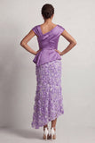 Dusty Sage Mermaid Asymmetrical Floral Midi Mother Of the Bride Dress with 3D Flowers