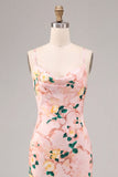 Pink Mermaid Floral Spaghetti Straps Midi Dress
