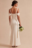 Light Champagne Cold Shoulder Ruched Mermaid Midi Dress