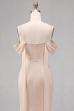 Light Champagne Cold Shoulder Ruched Mermaid Midi Dress