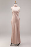 Mermaid Dusty Rose Satin Spaghetti Straps Maxi Dress with Neck Scarf
