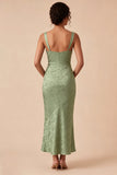 Mermaid Light Green Square Neck Ruched Printed Floral Midi Dress