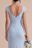 Sky Blue Mermaid Ruched Cowl Neck Maxi Dress