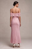Chiffon Dark Pink Cold Shoulder Mermaid Midi Dress