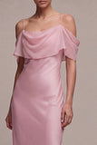 Chiffon Dark Pink Cold Shoulder Mermaid Midi Dress