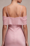 Chiffon Dark Pink Cold Shoulder Mermaid Midi Dress