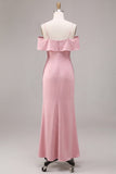 Chiffon Dark Pink Cold Shoulder Mermaid Midi Dress