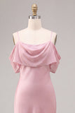 Chiffon Dark Pink Cold Shoulder Mermaid Midi Dress