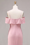 Chiffon Dark Pink Cold Shoulder Mermaid Midi Dress