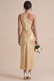 Satin Gold One Shoulder Mermaid Midi Dress