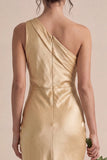Satin Gold One Shoulder Mermaid Midi Dress