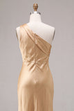 Satin Gold One Shoulder Mermaid Midi Dress