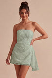 Strapless Floral Bodycon Little White Dress with Sash