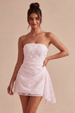 Strapless Floral Bodycon Little White Dress with Sash