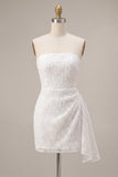Strapless Floral Bodycon Little White Dress with Sash