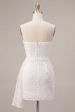 Strapless Floral Bodycon Little White Dress with Sash