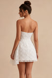 Strapless Floral Bodycon Little White Dress with Sash
