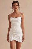Bodycon Corset Spaghetti Straps Ruched Little White Dress