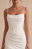 Bodycon Corset Spaghetti Straps Ruched Little White Dress