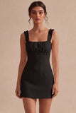 Square Neck Ruffled Bodycon Little White Dress
