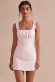 Square Neck Ruffled Bodycon Little White Dress