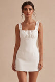 Square Neck Ruffled Bodycon Little White Dress
