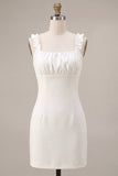 Square Neck Ruffled Bodycon Little White Dress