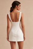 Square Neck Ruffled Bodycon Little White Dress