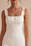 Square Neck Ruffled Bodycon Little White Dress