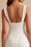 Square Neck Ruffled Bodycon Little White Dress