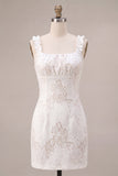 Square Neck Ruffled Bodycon Little White Dress