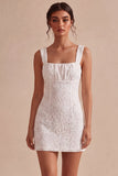 Square Neck Ruffled Bodycon Little White Dress