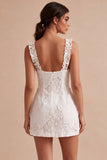 Square Neck Ruffled Bodycon Little White Dress