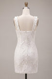 Square Neck Ruffled Bodycon Little White Dress