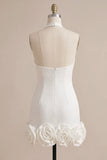 Halter Neck Bodycon Backless Little White Dress with 3D Flowers