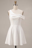 A-Line One Shoulder Little White Dress