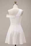 A-Line One Shoulder Little White Dress