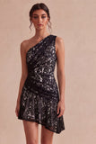 One Shoulder Lace Asymmetrical Bodycon Little White Dress