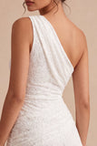 One Shoulder Lace Asymmetrical Bodycon Little White Dress