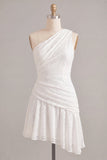 One Shoulder Lace Asymmetrical Bodycon Little White Dress