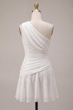 One Shoulder Lace Asymmetrical Bodycon Little White Dress