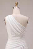 One Shoulder Lace Asymmetrical Bodycon Little White Dress