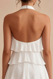 Halter A-Line Tiered Chiffon Little White Dress with Ruffles