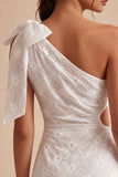 One Shoulder Cut Out Bodycon Little White Dress with Bow