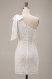 One Shoulder Cut Out Bodycon Little White Dress with Bow
