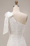 One Shoulder Cut Out Bodycon Little White Dress with Bow