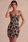 Ivory Bodycon Spaghetti Straps Jacquard Mini Bridal Shower Dress