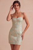 Ivory Bodycon Spaghetti Straps Jacquard Mini Bridal Shower Dress